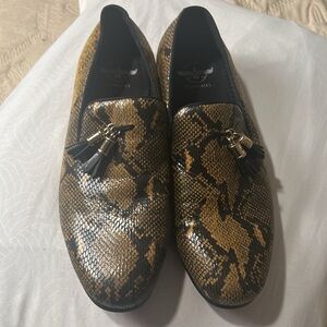 Barabas Red Bottoms snake skin loafers Gold Metallic Men’s Size 9